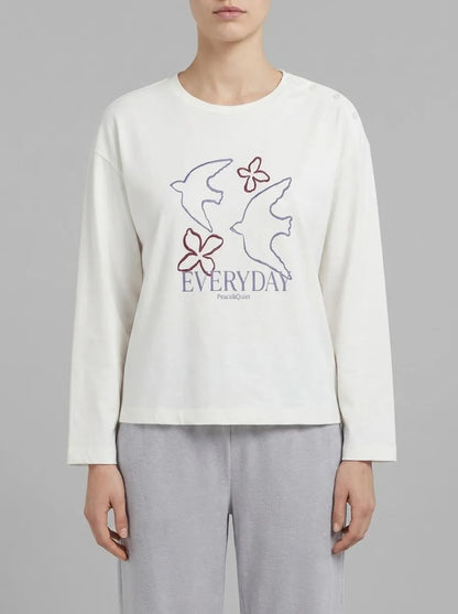 Women Secret Ivory Women White 100% Cotton 3/4 Sleeve T-Shirt SKU: 3273283_96 Image 00