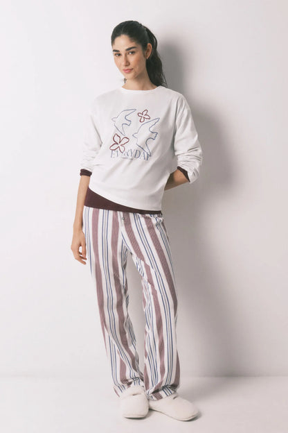 Women Secret Ivory Women White 100% Cotton 3/4 Sleeve T-Shirt SKU: 3273283_96 Image 01