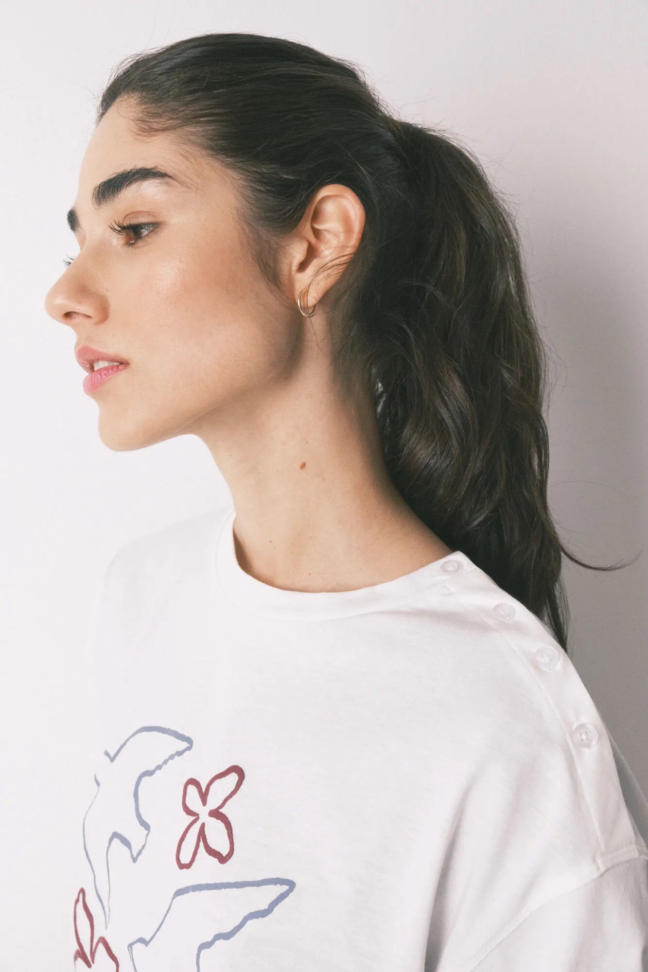 Women Secret Ivory Women White 100% Cotton 3/4 Sleeve T-Shirt SKU: 3273283_96 Image 02