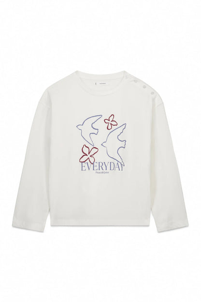Women Secret Ivory Women White 100% Cotton 3/4 Sleeve T-Shirt SKU: 3273283_96 Image 05