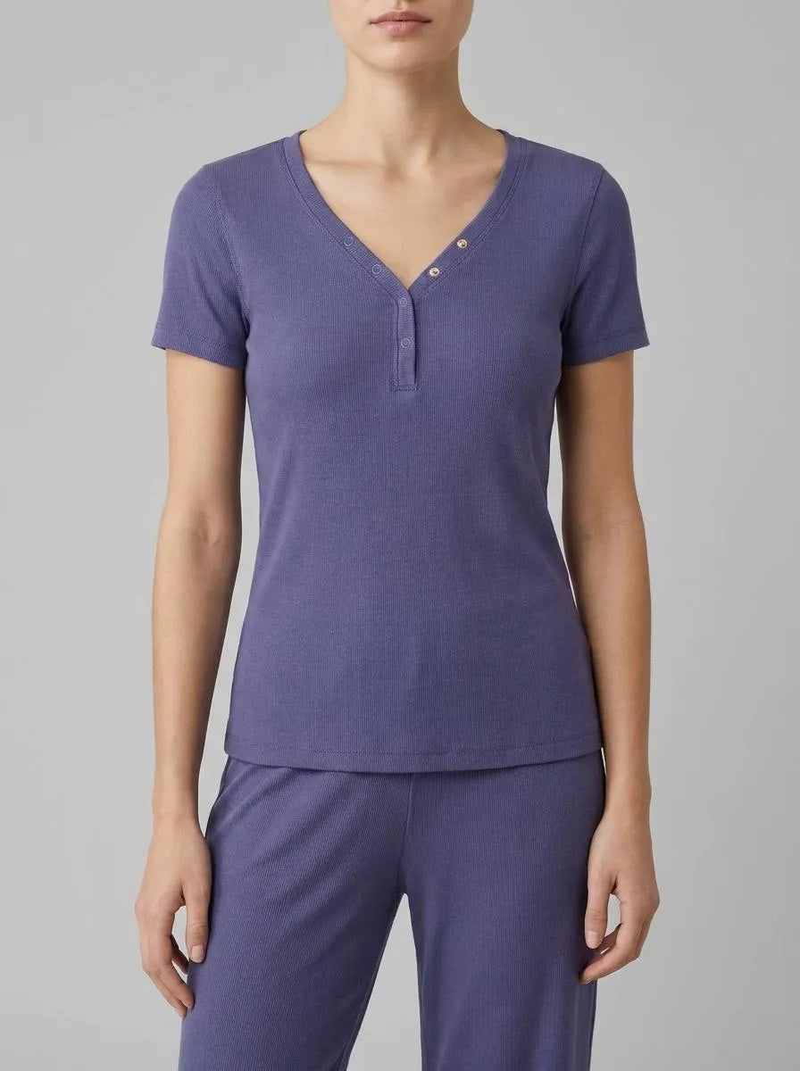 Women Secret_Light Blue_Blue Cotton Ribbed Short Sleeve T-Shirt_3273284_17_00
