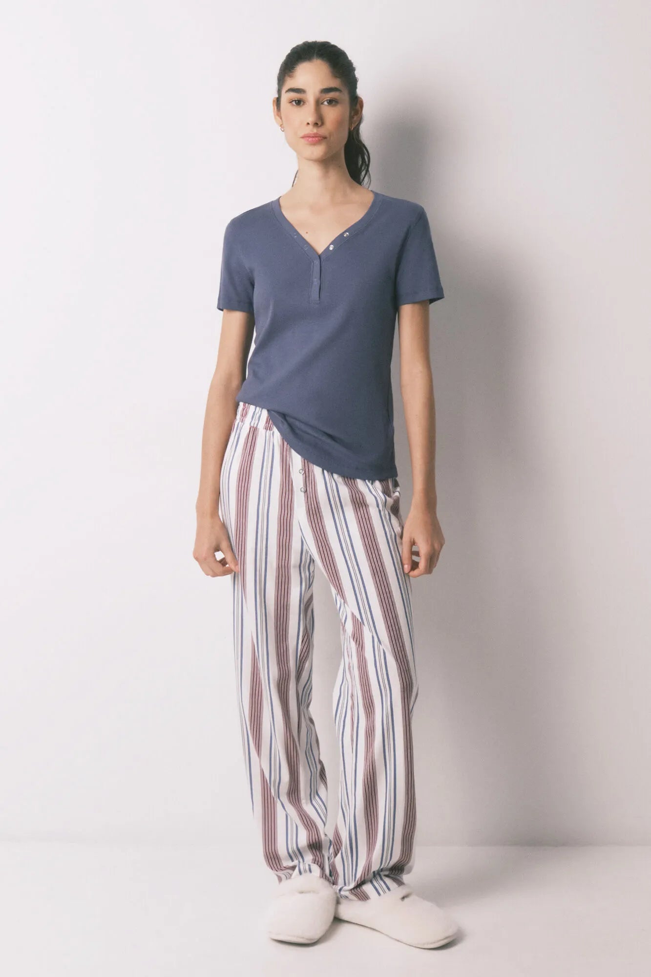 Women Secret_Light Blue_Blue Cotton Ribbed Short Sleeve T-Shirt_3273284_17_04