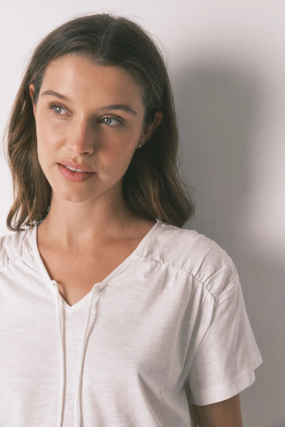 Women Secret_Ivory_White Cotton Ruched Short Sleeve T-Shirt_3273287_96_01