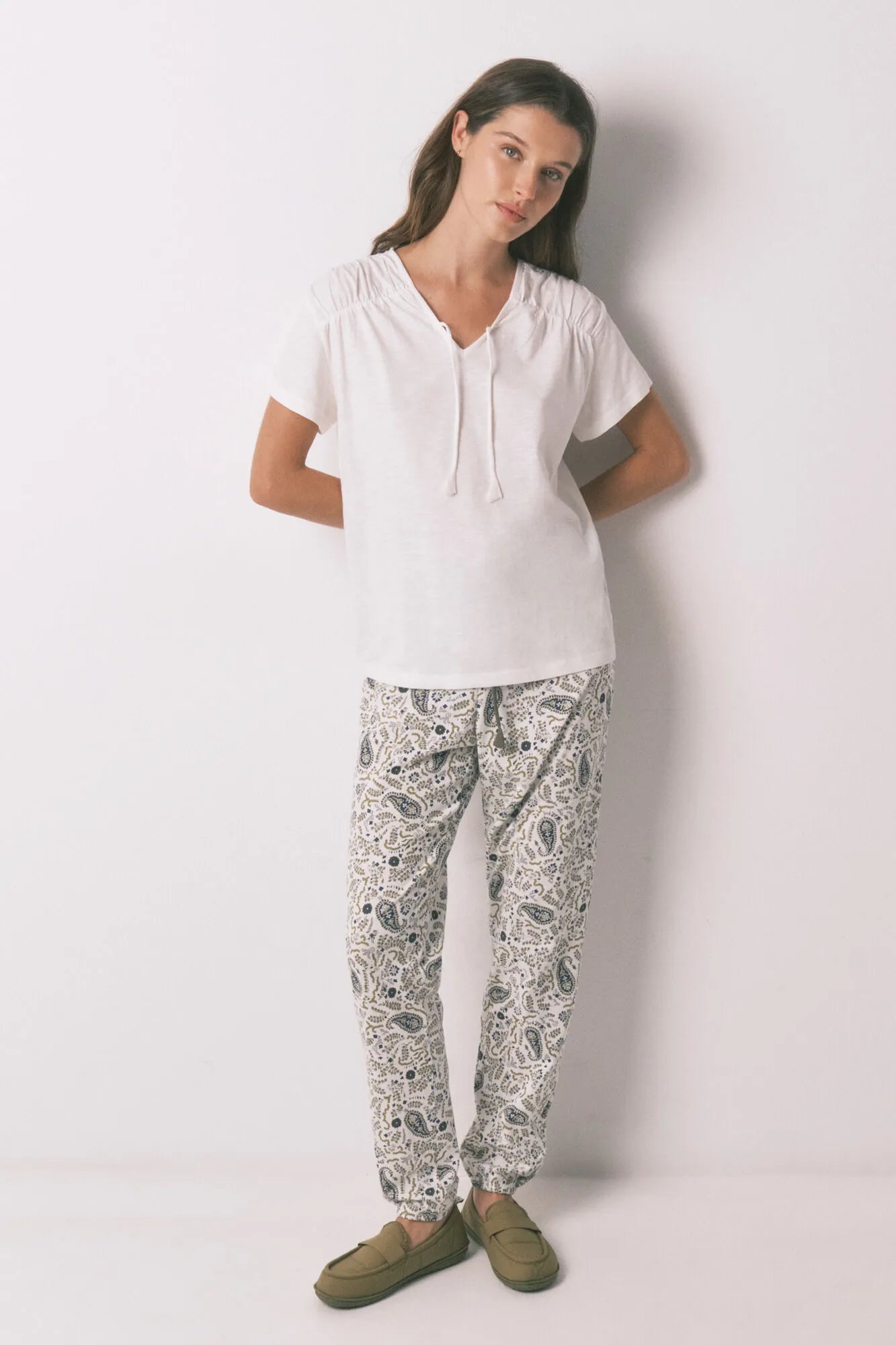 Women Secret_Ivory_White Cotton Ruched Short Sleeve T-Shirt_3273287_96_02