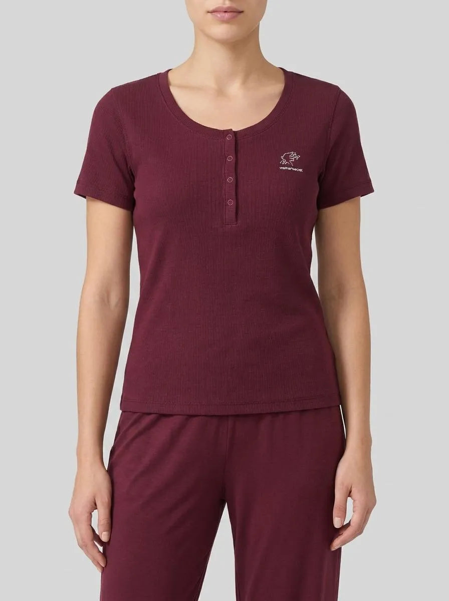 Women Secret_Red_Burgundy Ribbed Cotton Short Sleeve T-Shirt_3273288_68_00