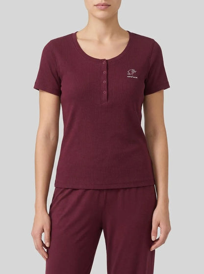 Women Secret_Red_Burgundy Ribbed Cotton Short Sleeve T-Shirt_3273288_68_00