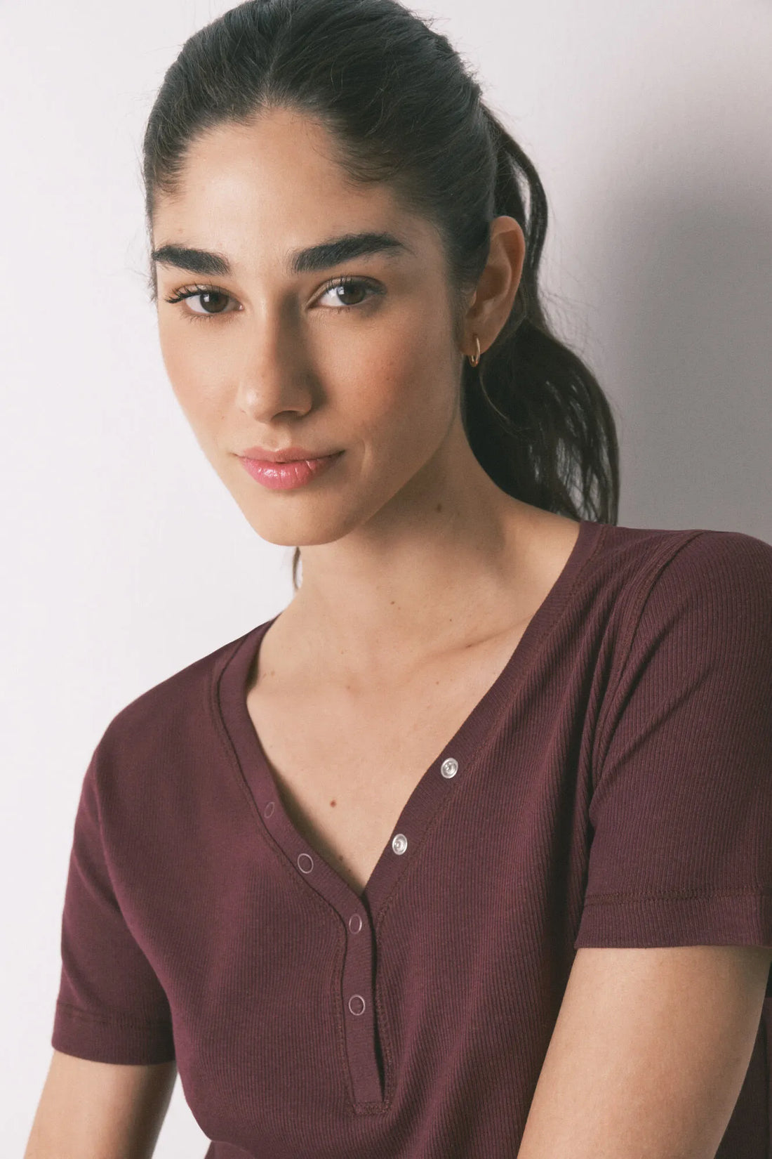 Women Secret_Red_Burgundy Ribbed Cotton Short Sleeve T-Shirt_3273288_68_01