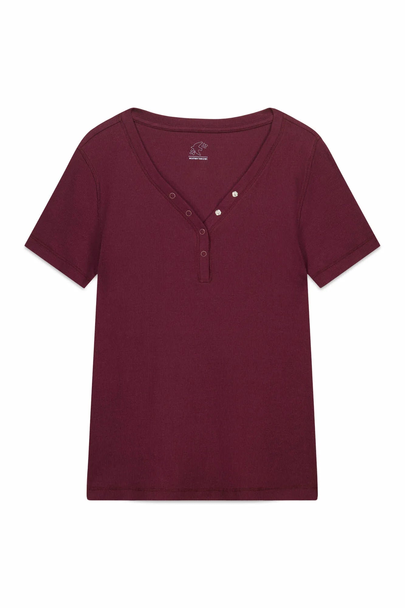 Women Secret_Wine_Burgundy Ribbed Cotton Short Sleeve T-Shirt_3273288_68_05