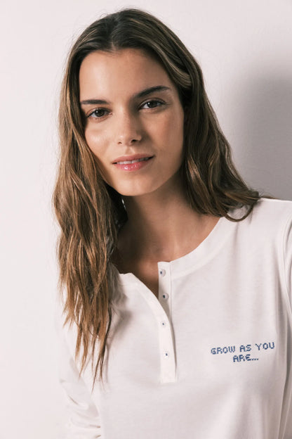 Women Secret White Print Women White 100% Cotton Long Sleeve T-Shirt SKU: 3273293_97 Image 02