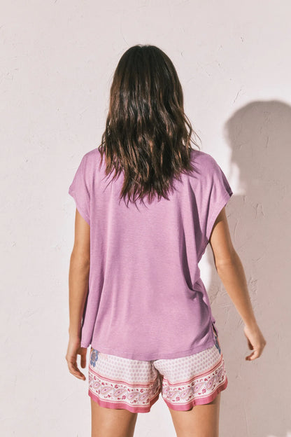 Women Secret Purple/Lilac Women Lilac Viscose Linen Short T-Shirt SKU: 3273302_76 Image 04