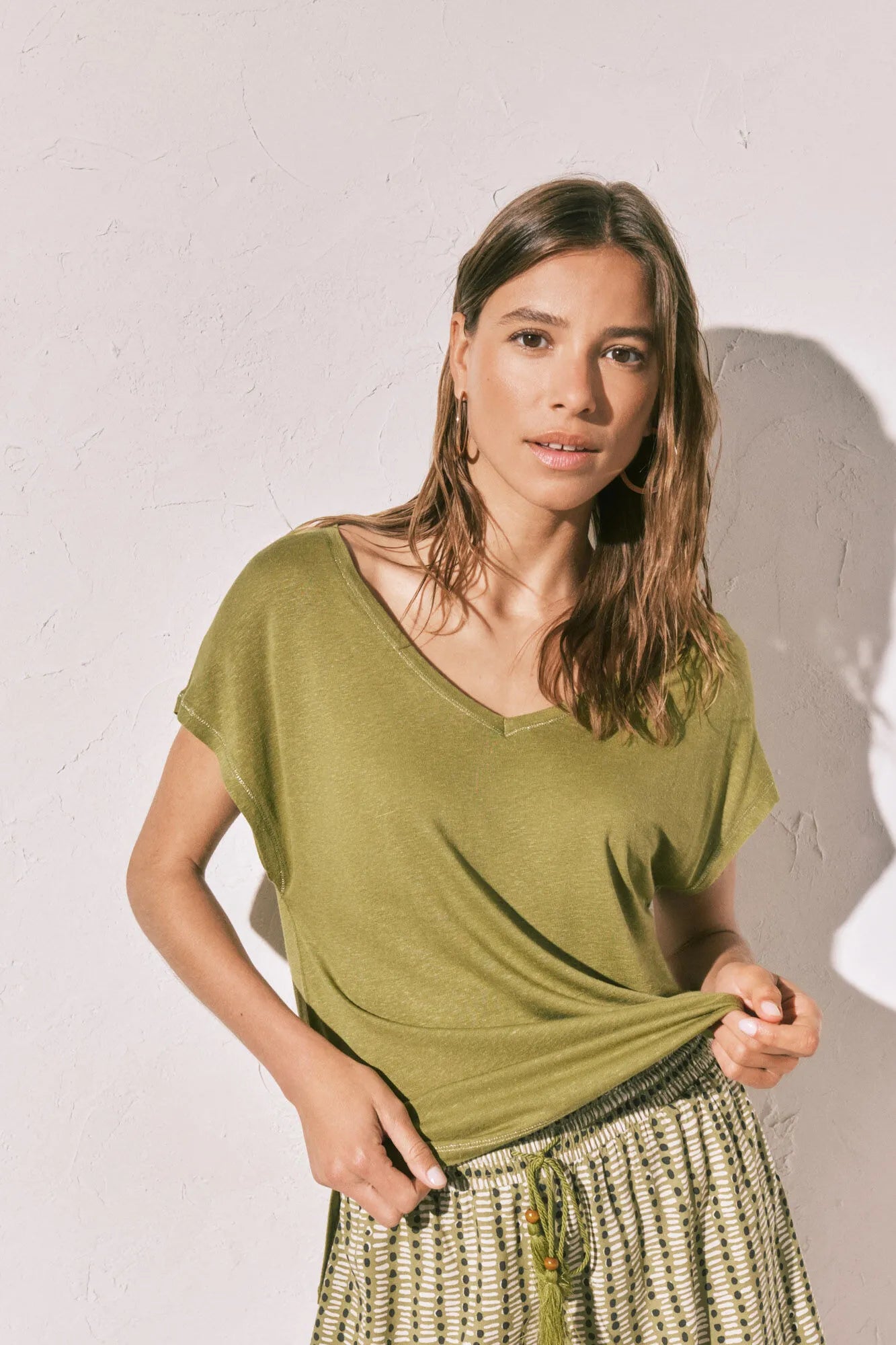 Women Secret Light Khaki Women Green Short Sleeve T-Shirt SKU: 3273305_94 Image 03