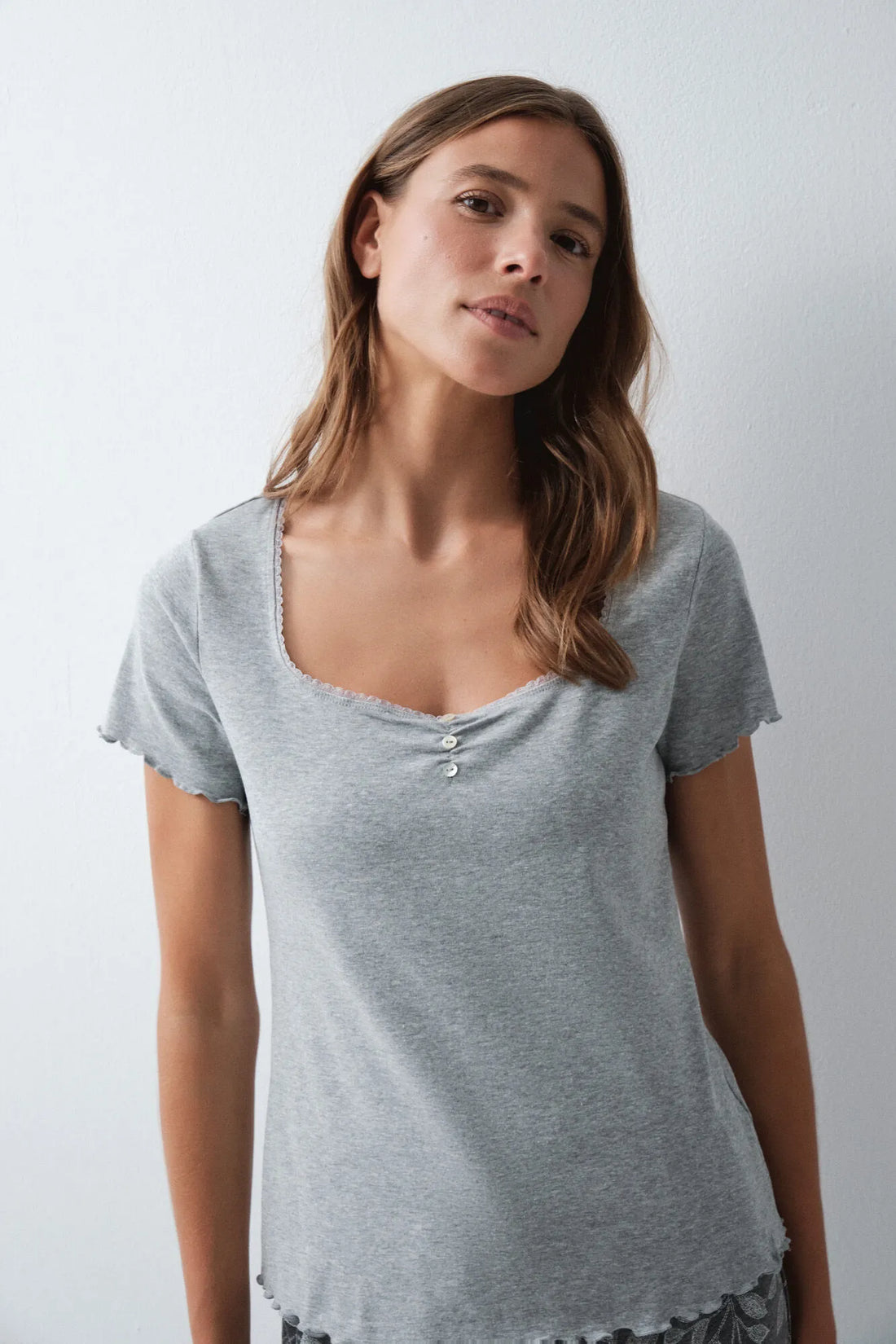 Women Secret Medium Grey Women Grey Cotton Short Sleeve T-Shirt SKU: 3274525_45 Image 01