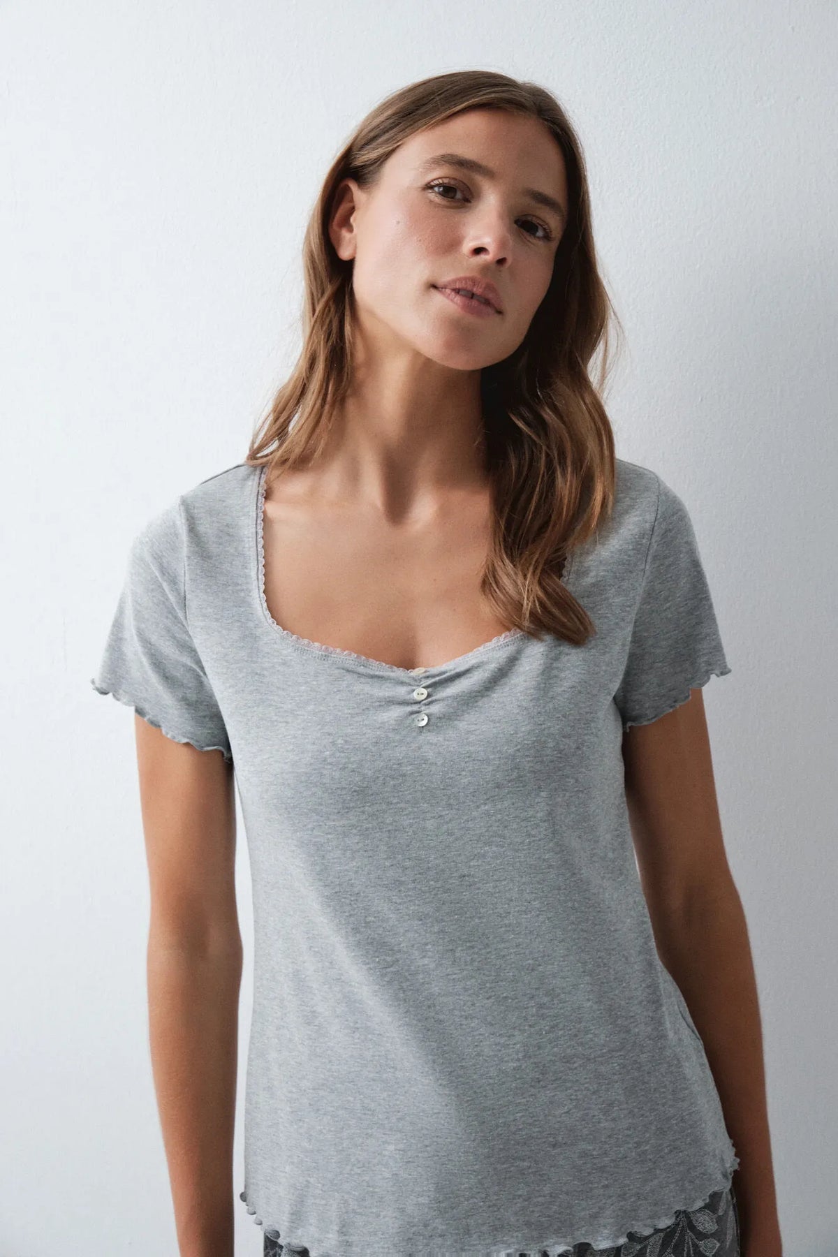 Women Secret Medium Grey Women Grey Cotton Short Sleeve T-Shirt SKU: 3274525_45 Image 01
