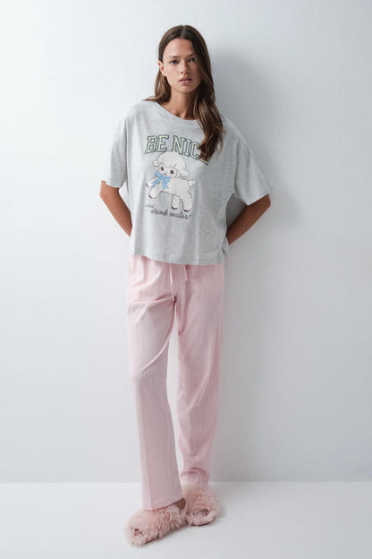 Women Secret Dark Grey Women Grey Cotton Graphic T-Shirt SKU: 3274532_44 Image 02
