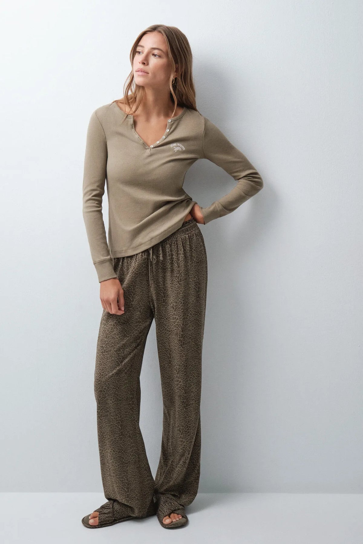 Women Secret Medium Khaki Women Green Cotton Long Sleeve T-Shirt SKU: 3274535_92 Image 01