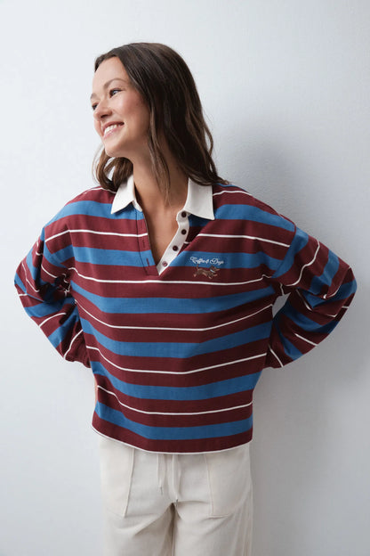Women Secret Maroon Print Women Blue Striped Polo Shirt SKU: 3274539_58 Image 02