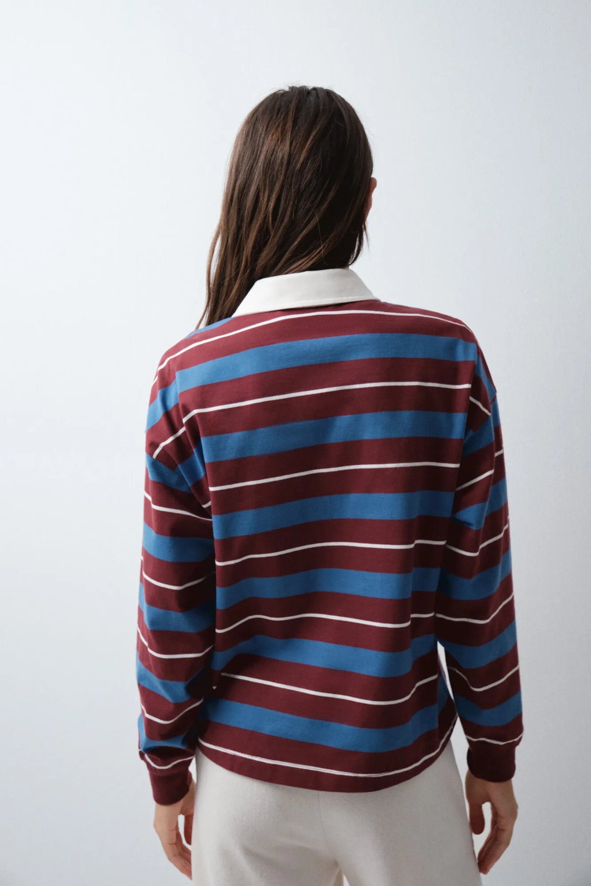 Women Secret Maroon Print Women Blue Striped Polo Shirt SKU: 3274539_58 Image 04