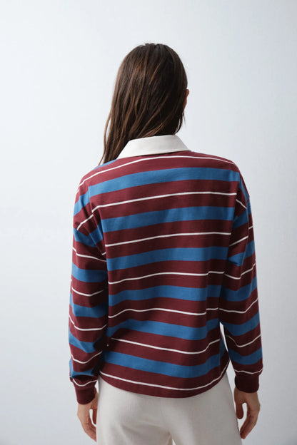 Women Secret Maroon Print Women Blue Striped Polo Shirt SKU: 3274539_58 Image 04