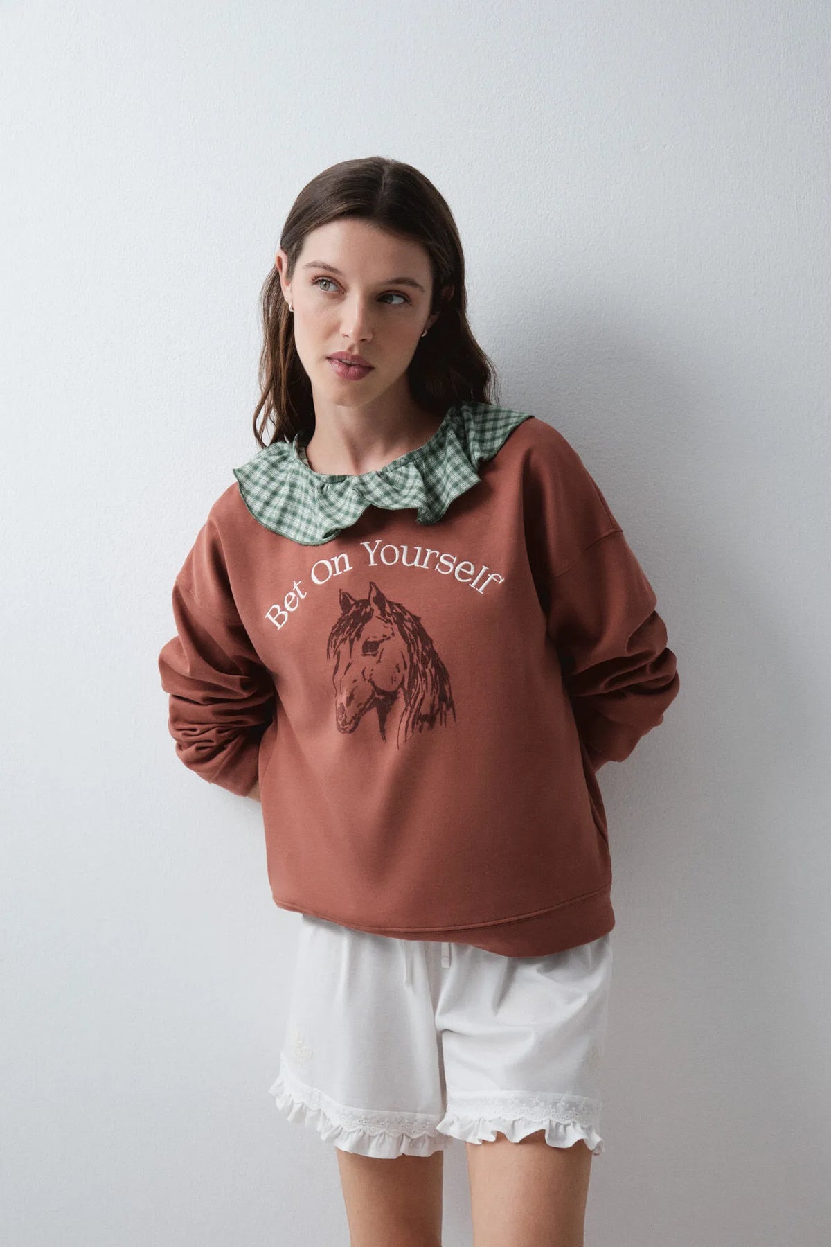Women Secret Medium Brown Women Brown Cotton Horse Sweatshirt SKU: 3274549_31 Image 01