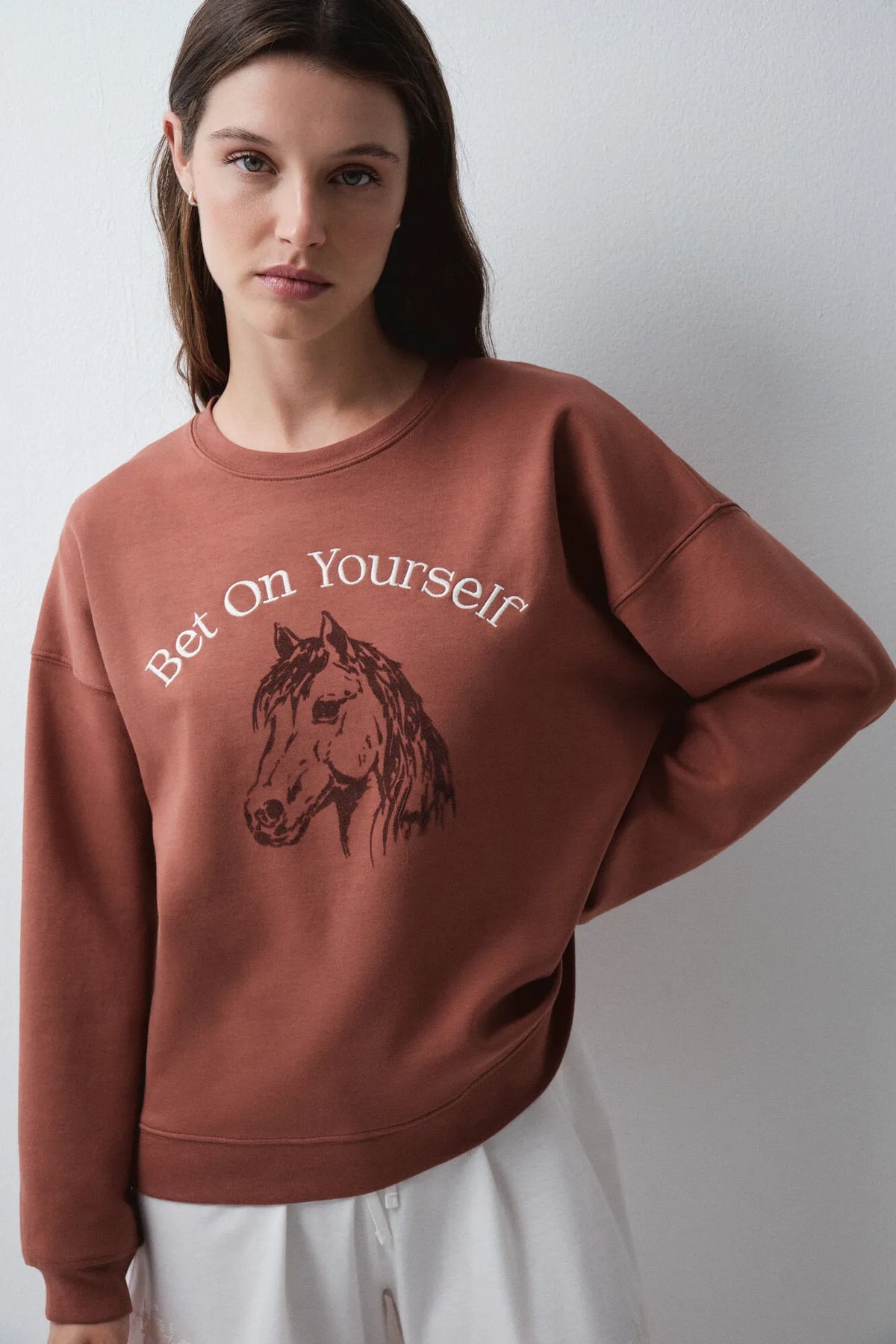 Women Secret Medium Brown Women Brown Cotton Horse Sweatshirt SKU: 3274549_31 Image 03