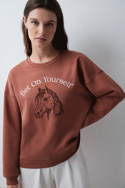 Women Secret Medium Brown Women Brown Cotton Horse Sweatshirt SKU: 3274549_31 Image 03