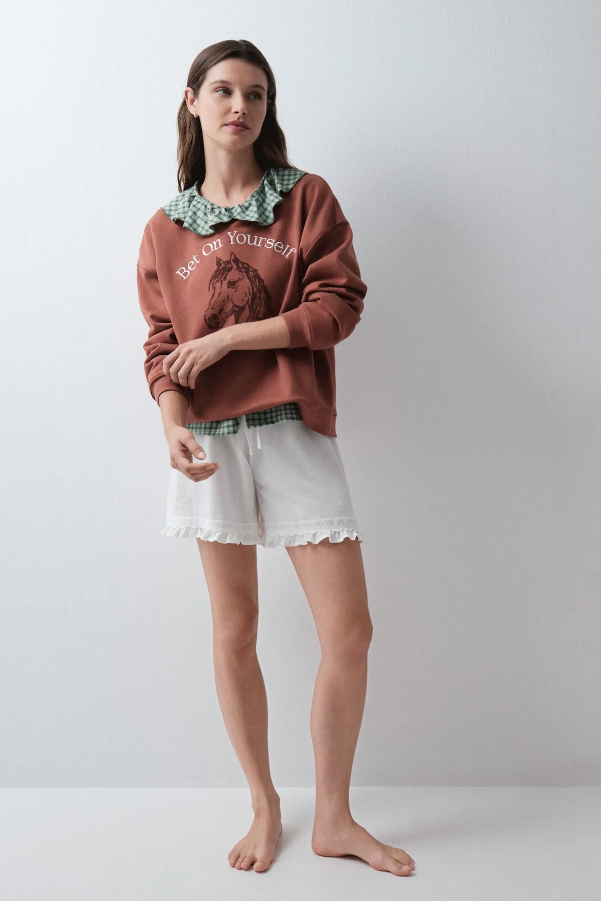 Women Secret Medium Brown Women Brown Cotton Horse Sweatshirt SKU: 3274549_31 Image 05