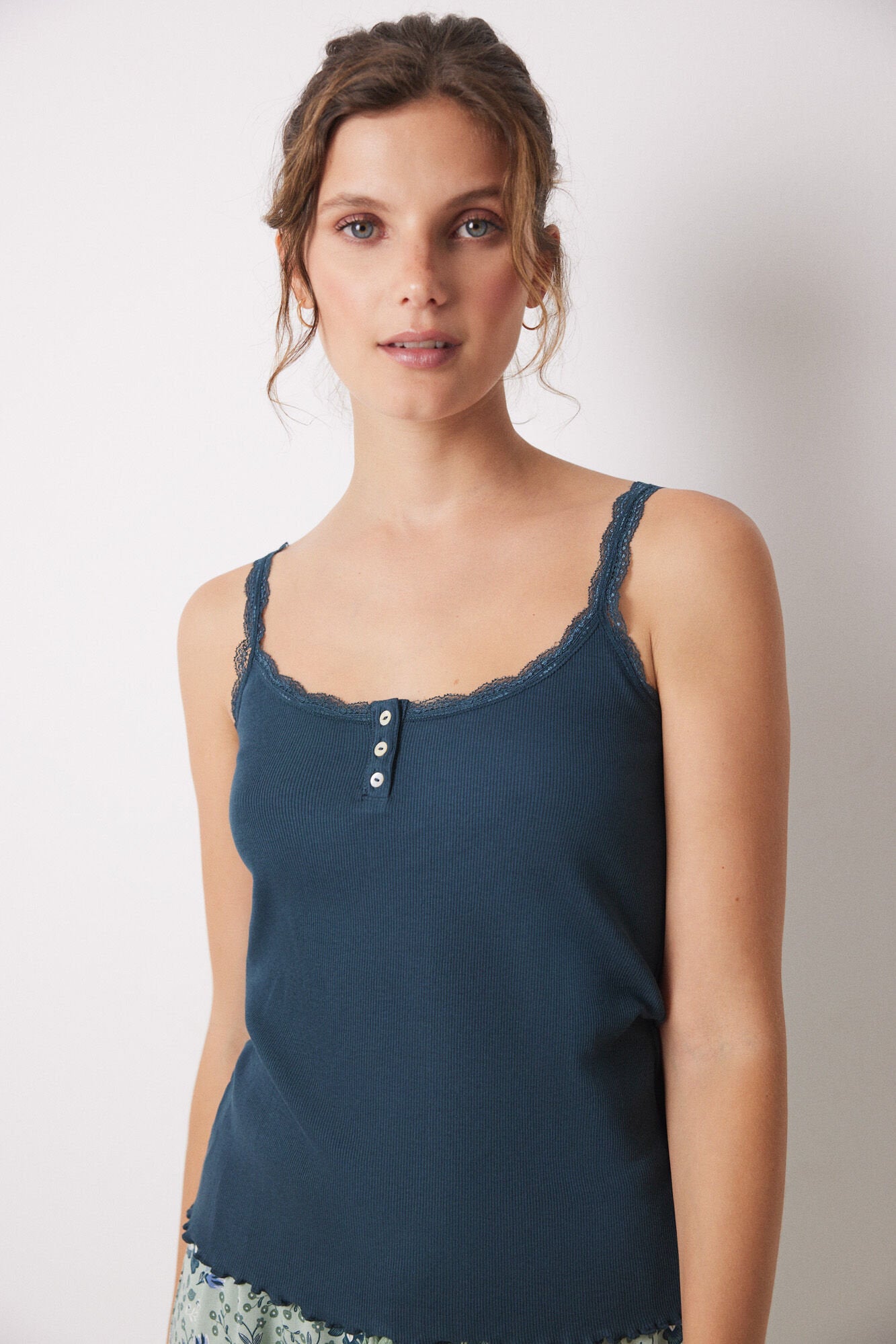 Green Cotton Ribbed Tank Top_01