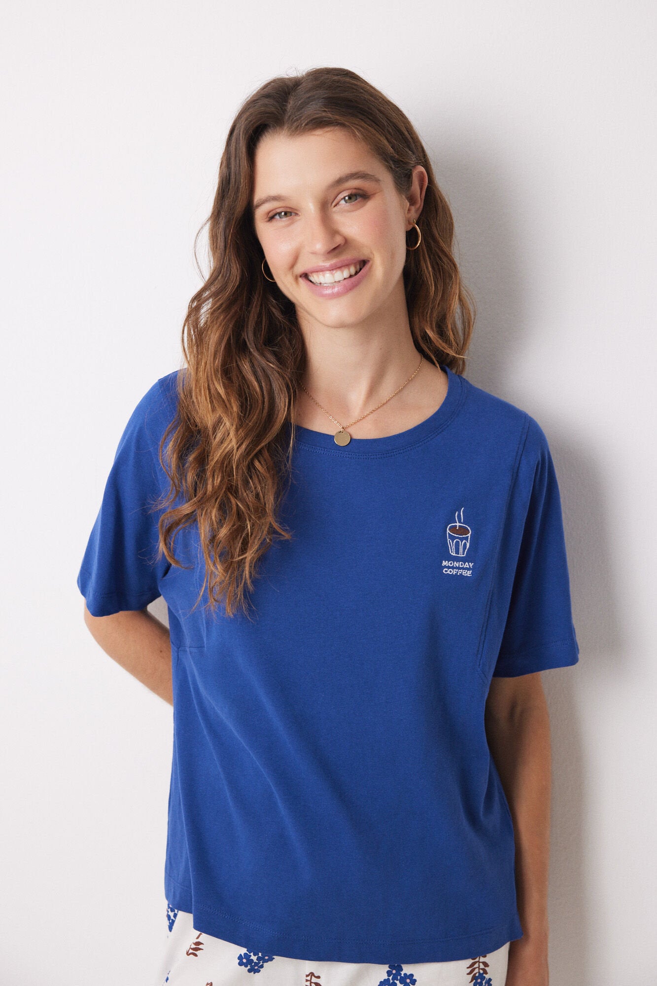 100% Cotton Short Sleeve T-Shirt In Blue - BEVAVA
