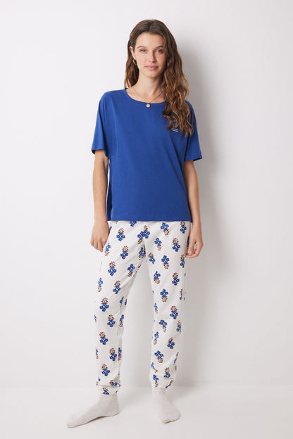 100% Cotton Short Sleeve T-Shirt In Blue - BEVAVA