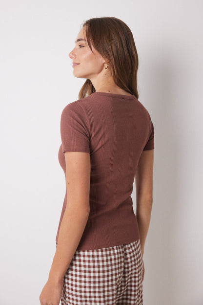 Brown Ribbed Short Sleeve T-Shirt_06