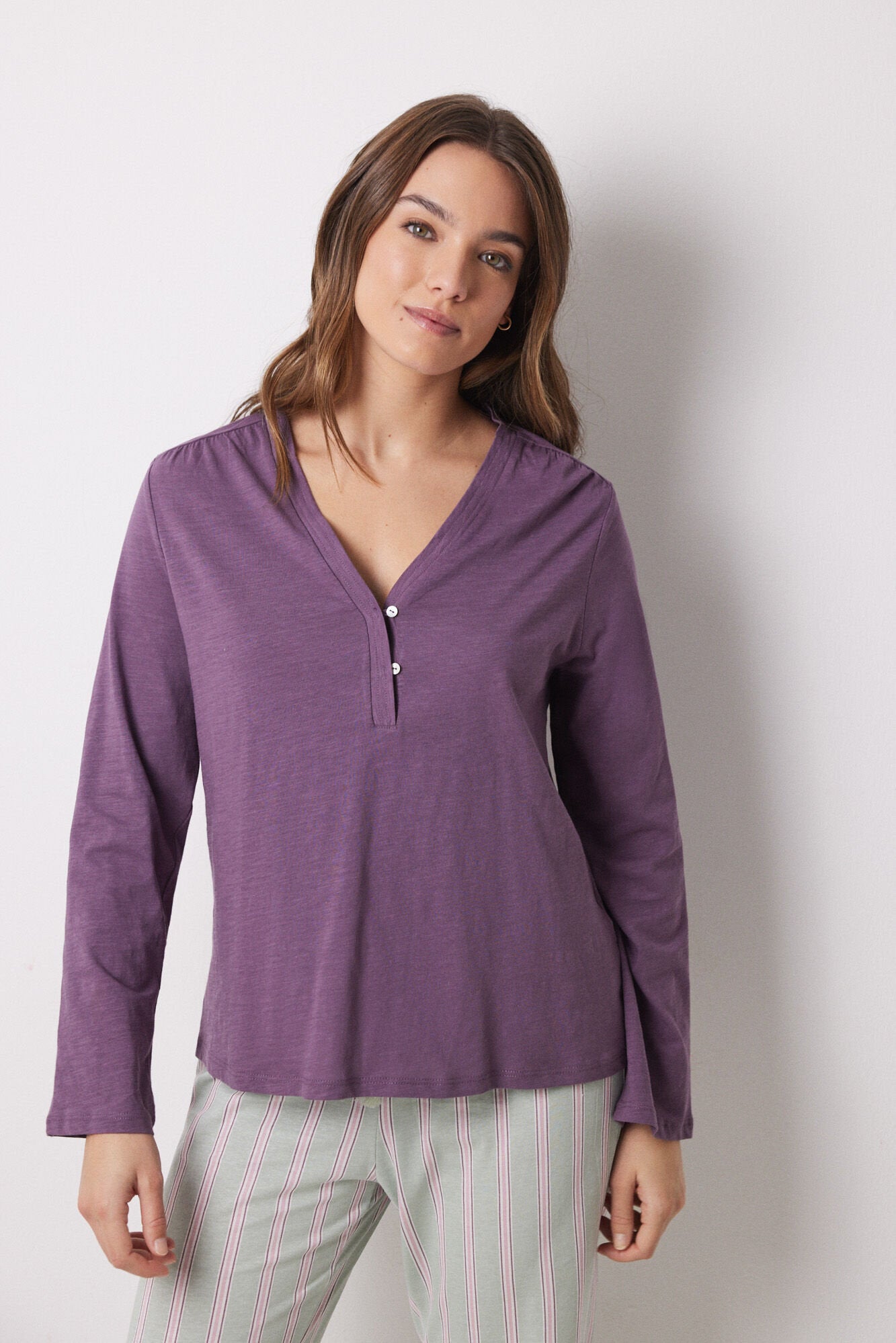 Women Secret_100% Purple Cotton Long Sleeve T-Shirt_3279673_70_01