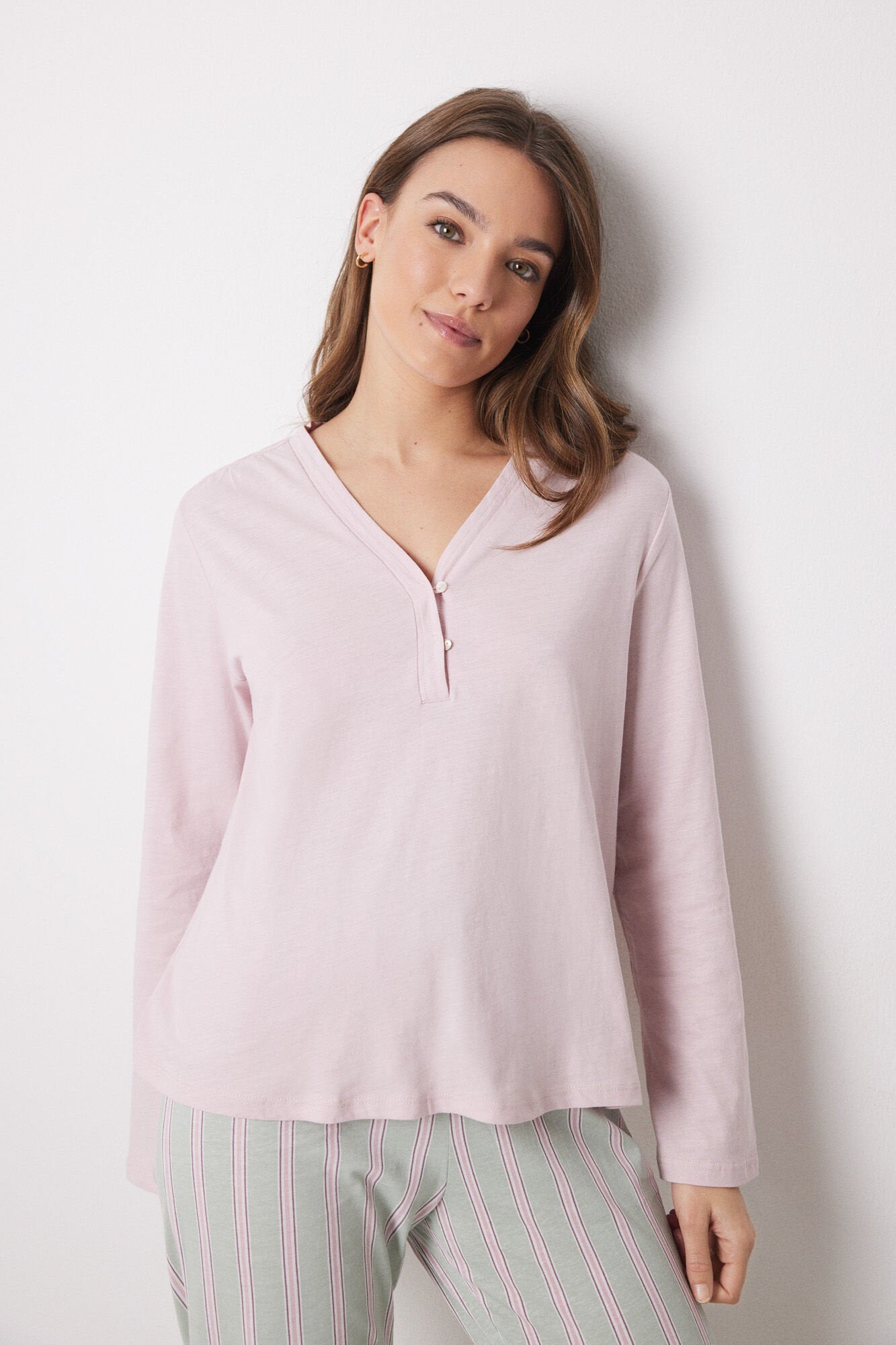 Women Secret_Pink 100% Cotton Long-Sleeved Top_3279674_70_01
