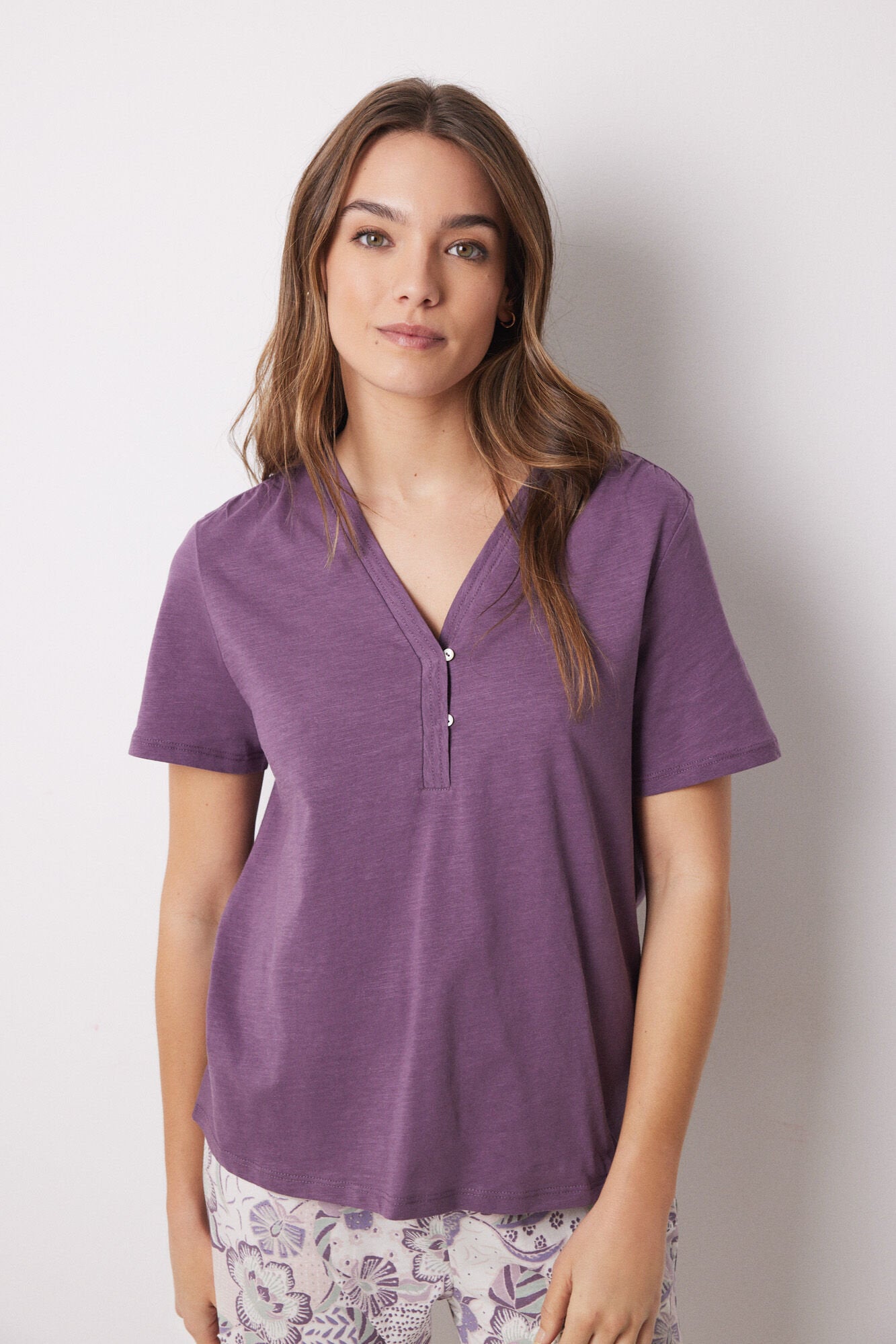 Women Secret_100% Purple Cotton Short Sleeve T-Shirt_3279677_75_01