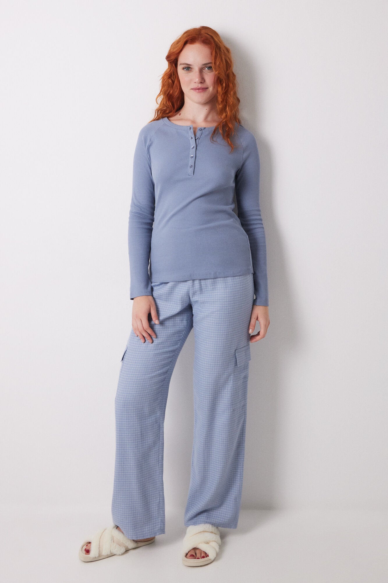 Women Secret_Blue Ribbed Long Sleeve T-Shirt_3279678_18_07