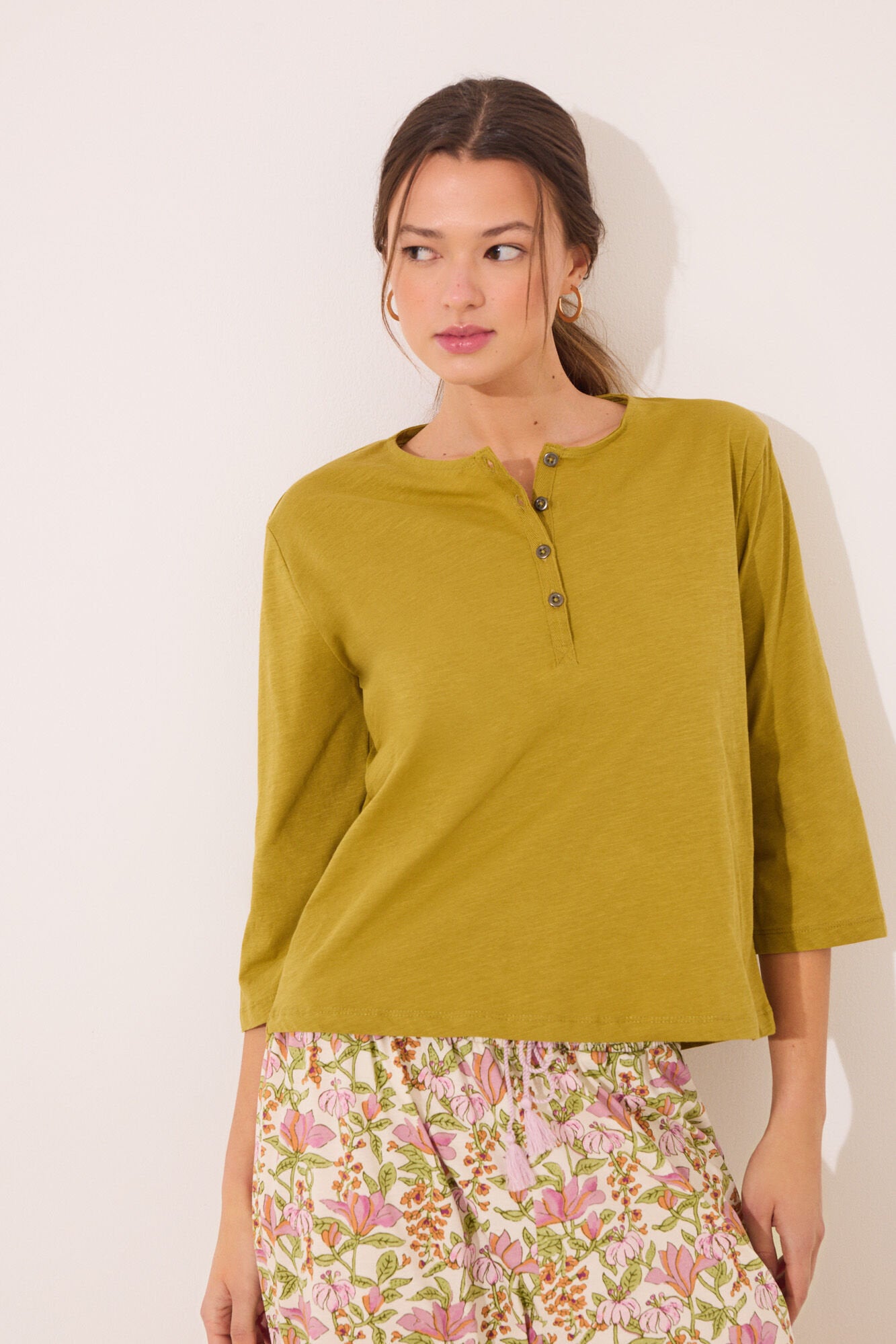Women Secret_Long Sleeve T T-Shirt 100% Cotton Khaki_3279689_94_01