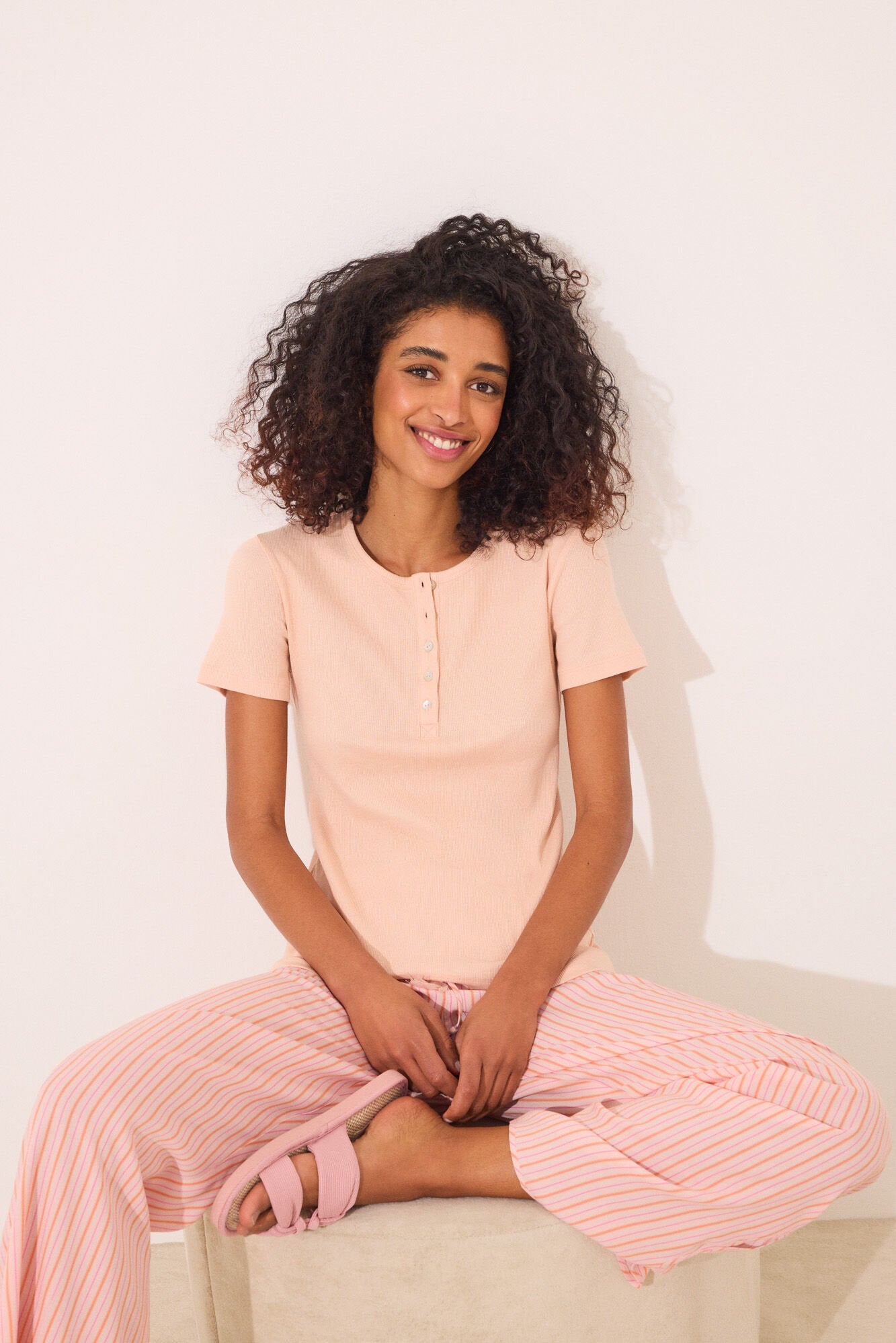 Women Secret_Orange Ribbed Short Sleeve T-Shirt_3279700_67_01