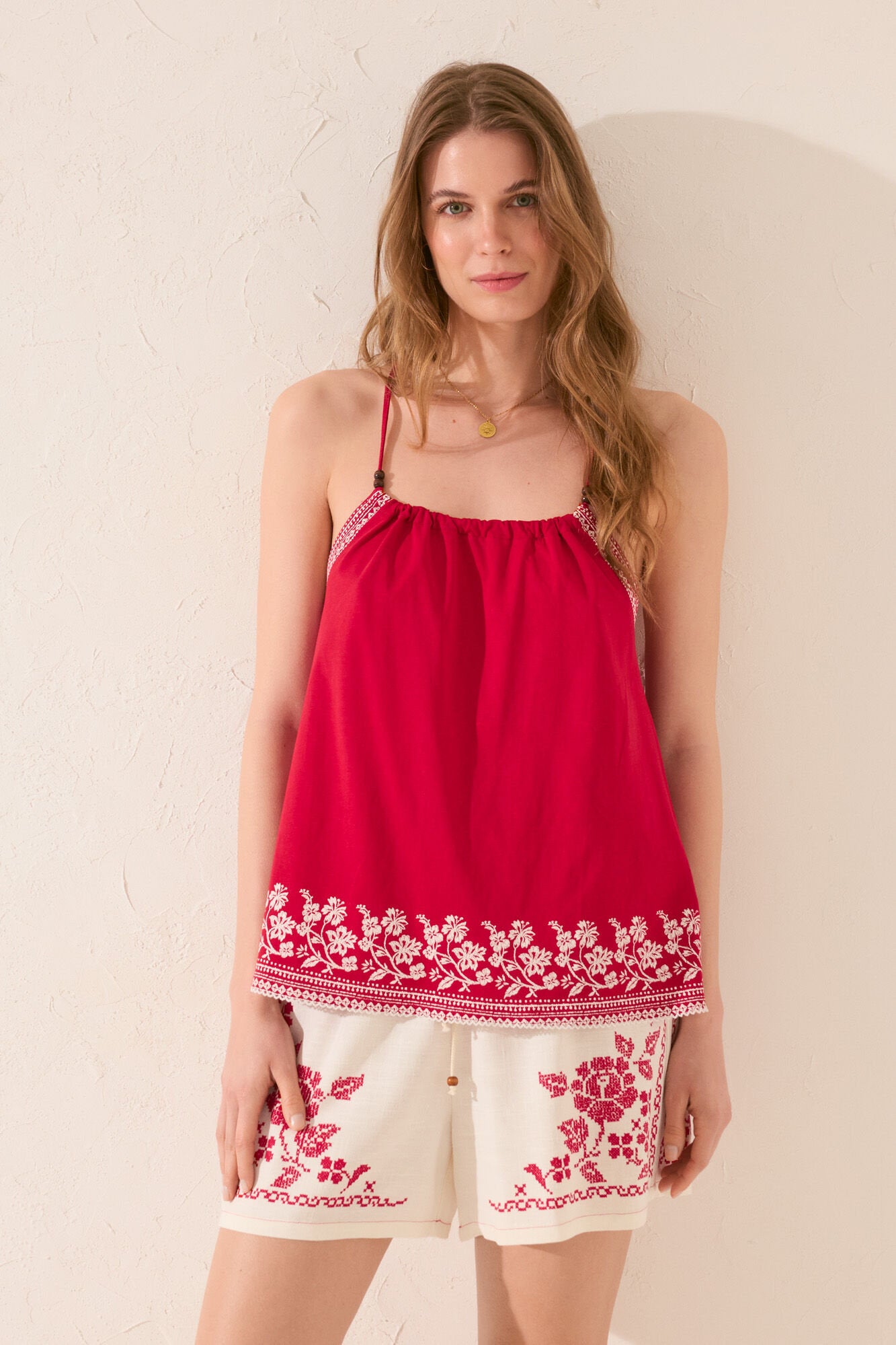 Women Secret_100% Cotton Red Embroidered Vest Top_3279704_60_07