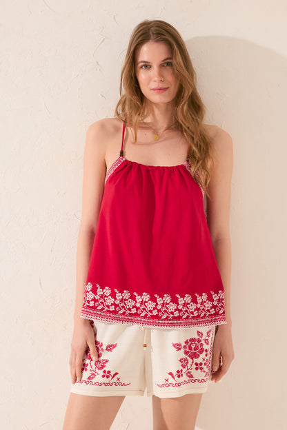 Women Secret_100% Cotton Red Embroidered Vest Top_3279704_60_07