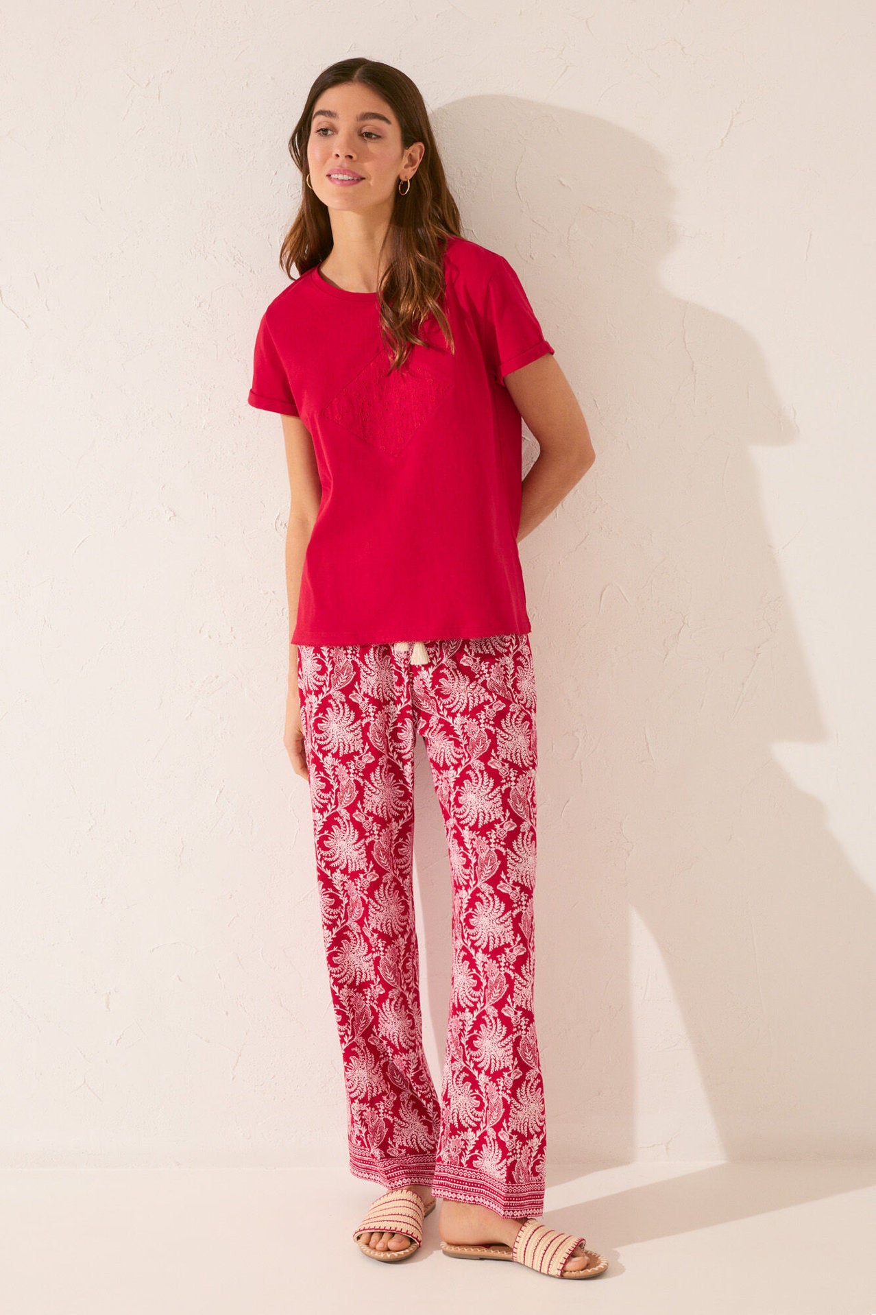 Women Secret_100% Cotton Short Sleeve T-Shirt with Red Embroidered_3279706_60_02