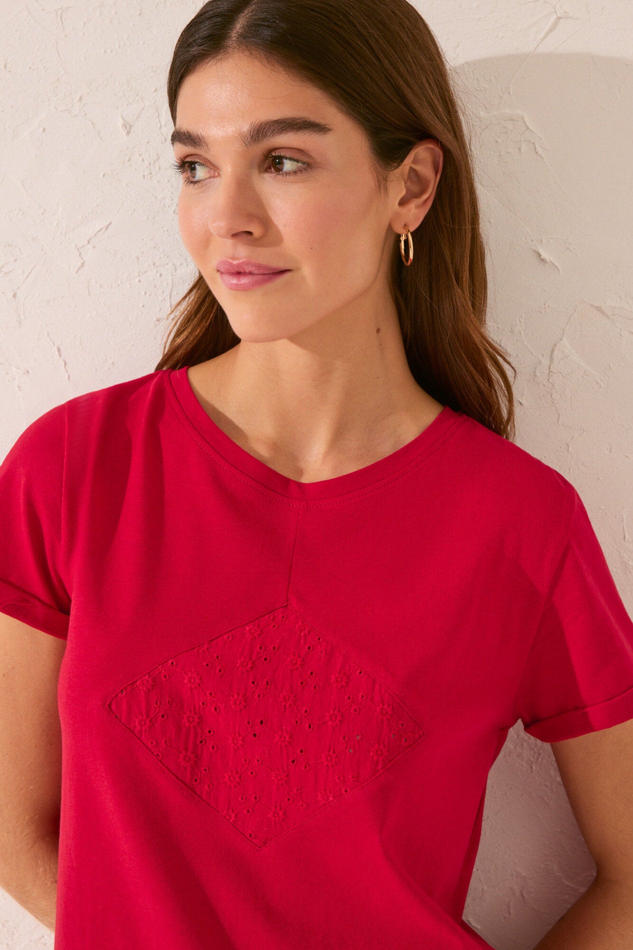 Women Secret_100% Cotton Short Sleeve T-Shirt with Red Embroidered_3279706_60_04
