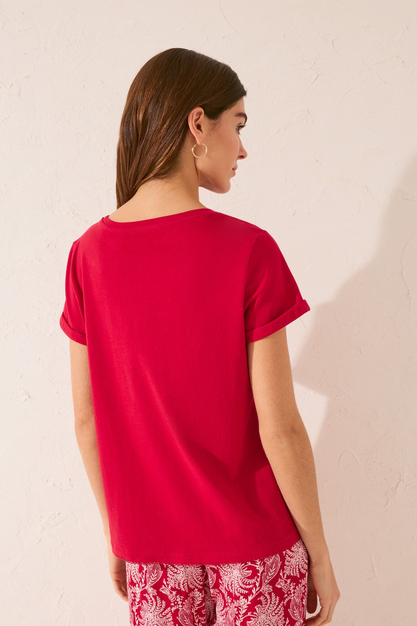 Women Secret_100% Cotton Short Sleeve T-Shirt with Red Embroidered_3279706_60_05