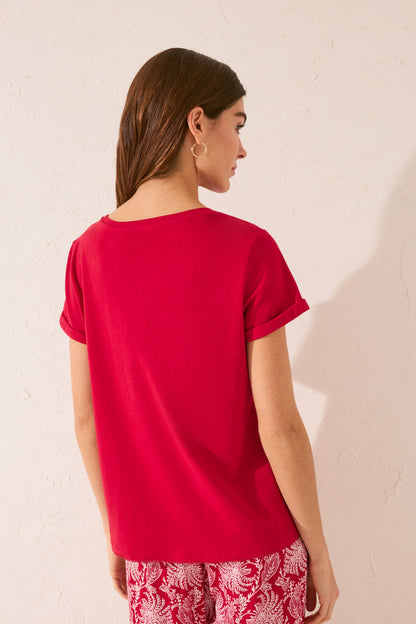 Women Secret_100% Cotton Short Sleeve T-Shirt with Red Embroidered_3279706_60_05