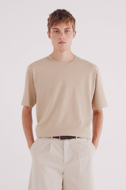 Springfield_Beige_Textured T-Shirt_3282466_51_01