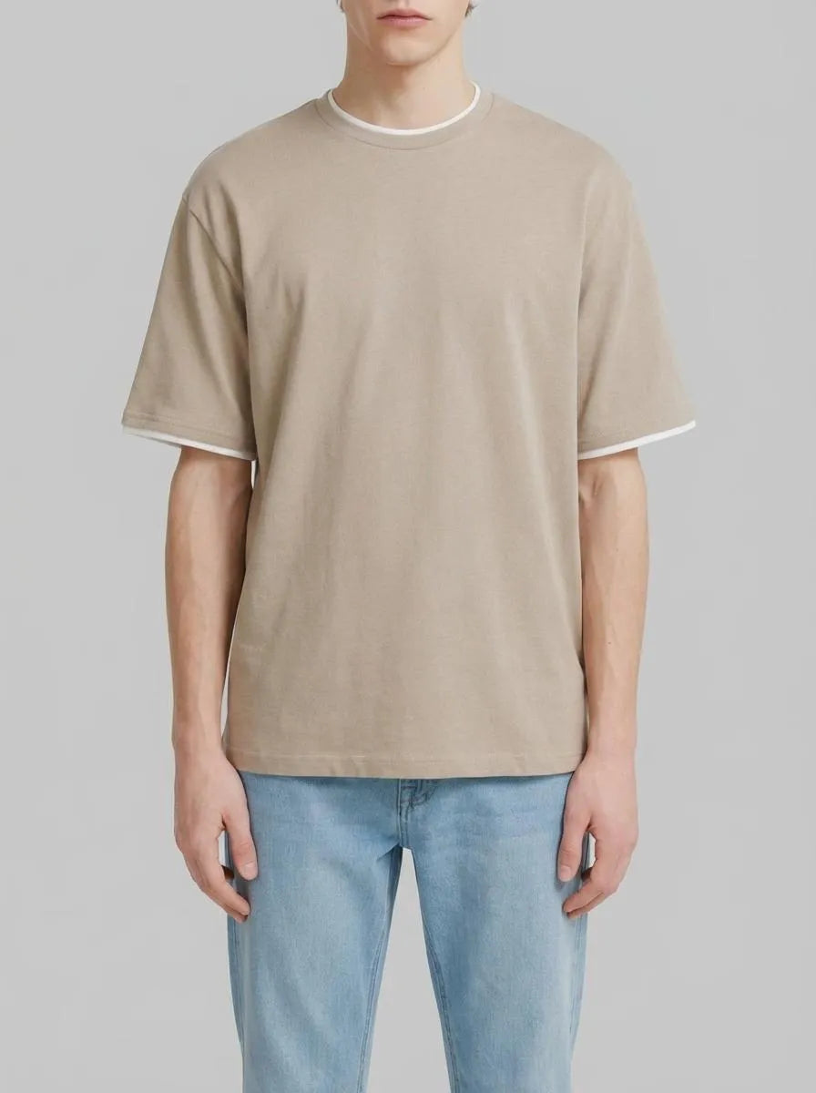 Springfield Beige Men Double Neck T-Shirt SKU: 3283427_36 Image 00