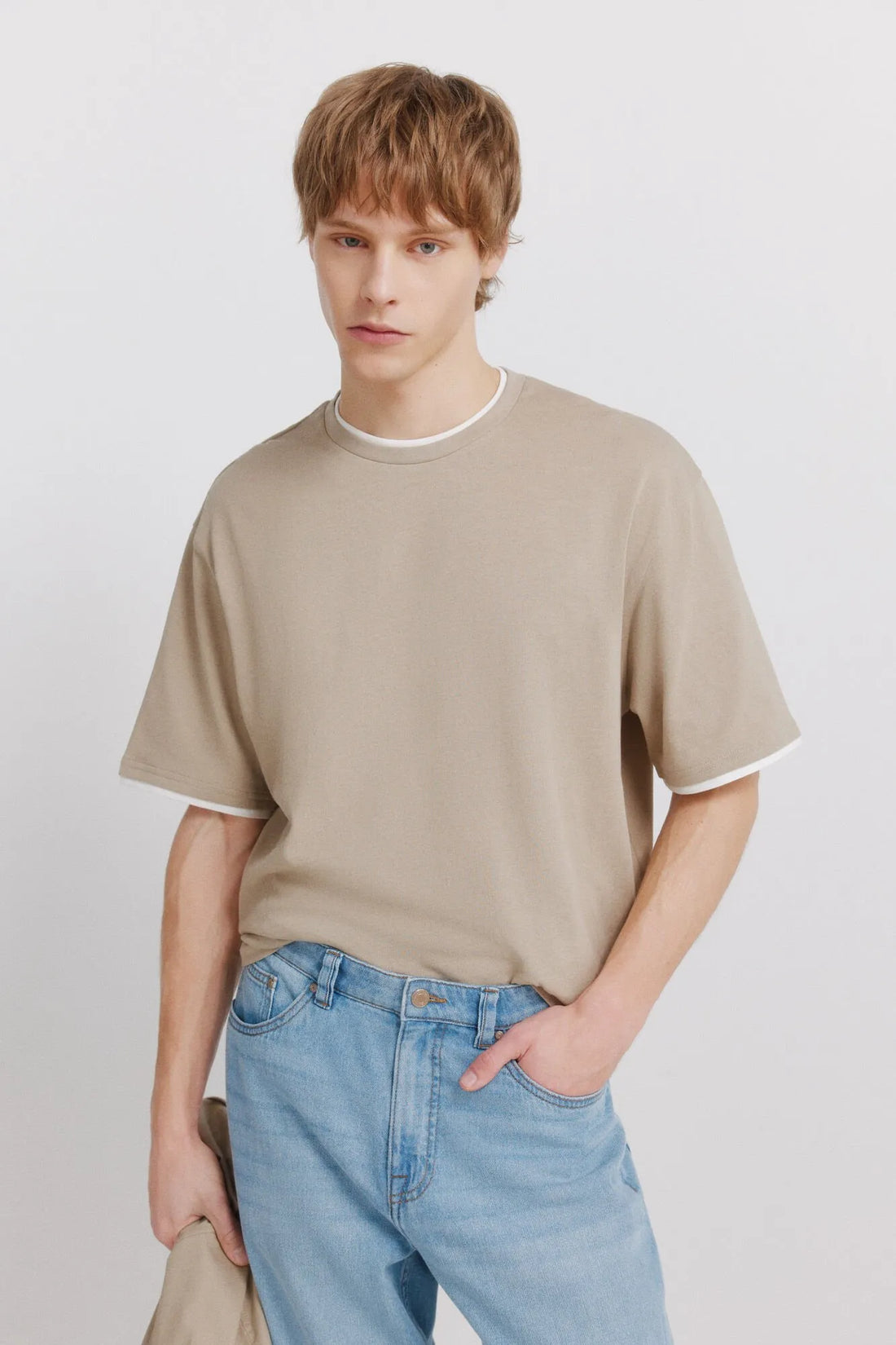Springfield Beige Men Double Neck T-Shirt SKU: 3283427_36 Image 01