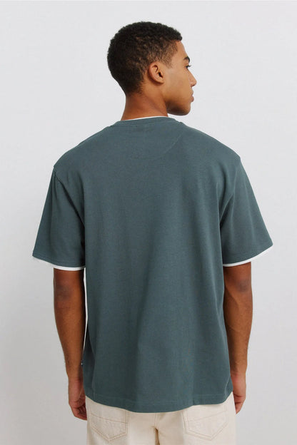 Springfield Blue Men Double Neck T-Shirt SKU: 3283427_88 Image 03