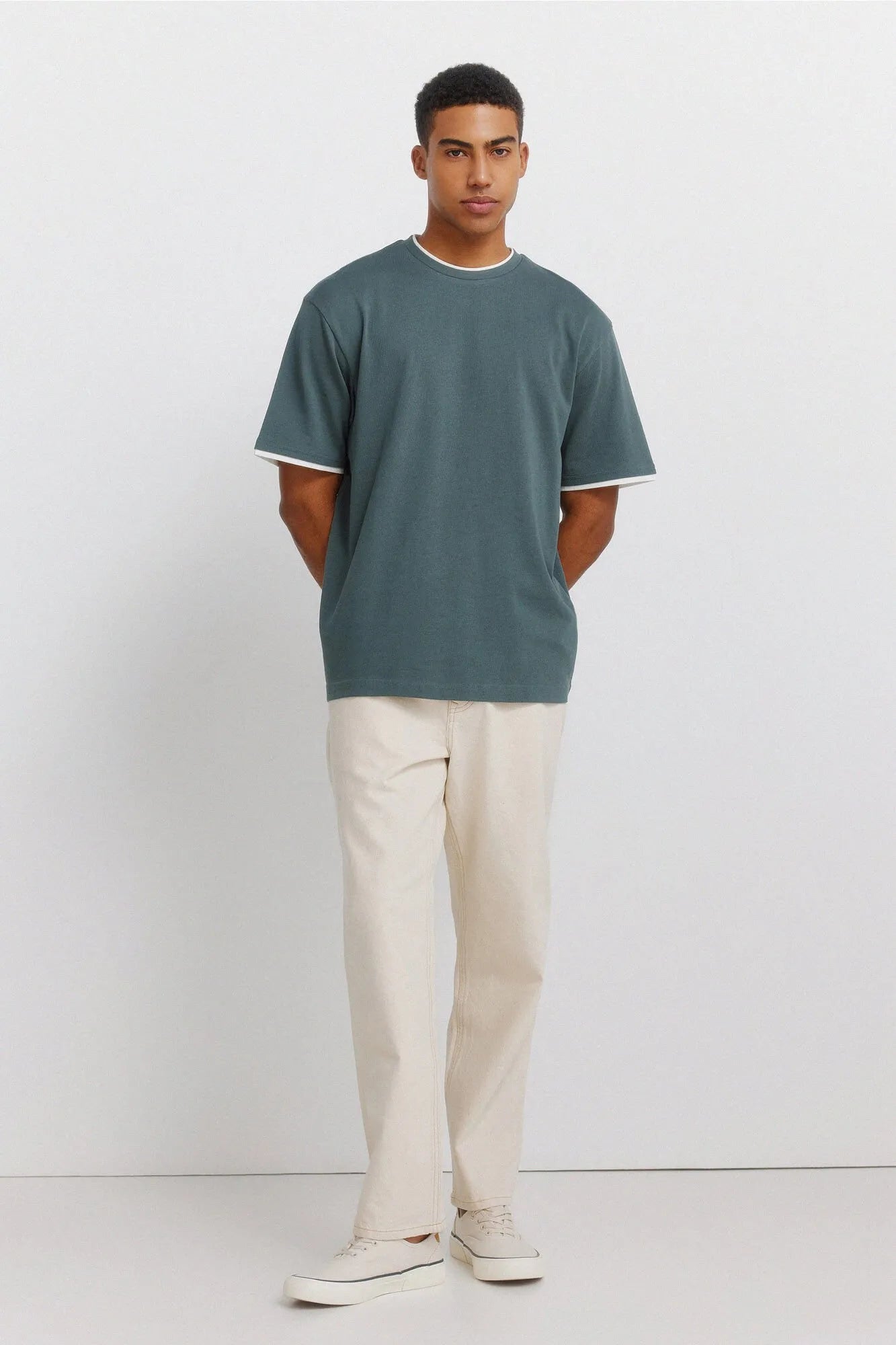 Springfield Blue Men Double Neck T-Shirt SKU: 3283427_88 Image 04