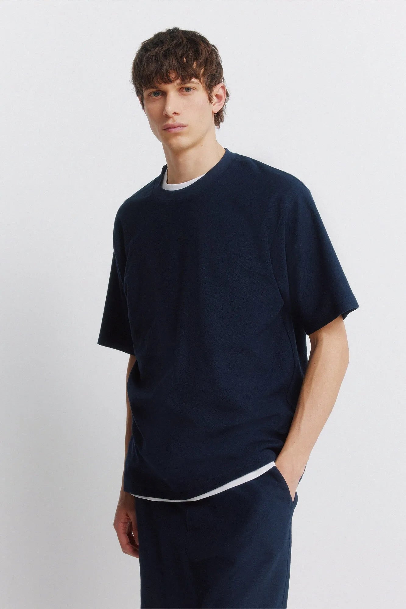Springfield Blue Men Textured T-Shirt SKU: 3283430_12 Image 01