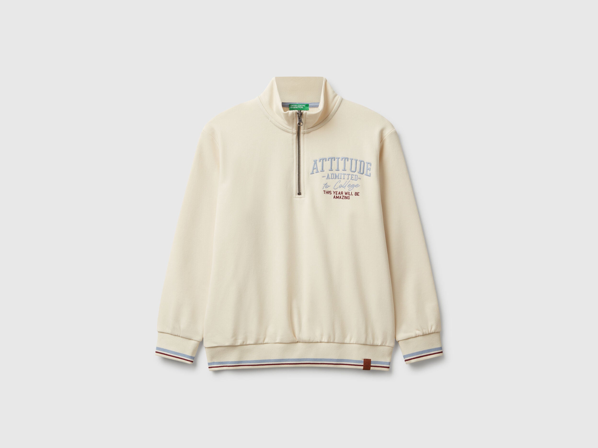 Benetton_Creamy White_High Neck Sweatshirt with Zipper_32N4C10PS_3C9_01