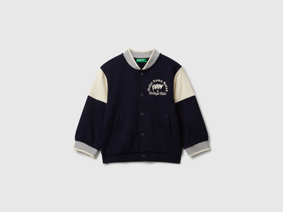 Benetton_Dark Blue_Bomber Jacket in Sweat Fabric with Print and Embroidery_32N4G503Z_016_01